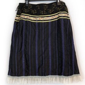 Anthro Snak skirt black silk yellow ribbon size 12